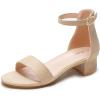 imageDufannie Girls Sandals Low Heels Dress Pump Ankle Strap Open Toe Flower Girl Wedding Party for Toddler Little Big KidSingle Nude Suede