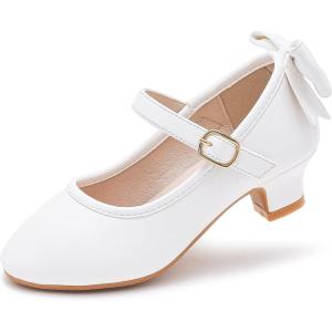 imageDufannie Girls Dress Shoes Low Heel Princess Flats Mary Jane Flower Wedding Party Glitter Shoes for Kids ToddlerElegant Pu White