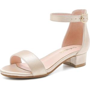 imageDufannie Girls Sandals Low Heels Dress Pump Ankle Strap Open Toe Flower Girl Wedding Party for Toddler Little Big KidSingle Satin Cham
