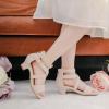 imageDufannie Toddler Little Big Kid High Heels Flower Girls Party Dress Shoes Glitter Pump SandalsCross Nubuck Nude
