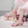 imageDufannie Toddler Little Big Kid High Heels Flower Girls Party Dress Shoes Glitter Pump SandalsCross Patent Pink