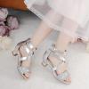 imageDufannie Toddler Little Big Kid High Heels Flower Girls Party Dress Shoes Glitter Pump SandalsCross Patent Silver