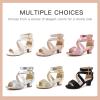 imageDufannie Toddler Little Big Kid High Heels Flower Girls Party Dress Shoes Glitter Pump SandalsCross Patent Silver