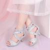 imageDufannie Toddler Little Big Kid High Heels Flower Girls Party Dress Shoes Glitter Pump SandalsSilver