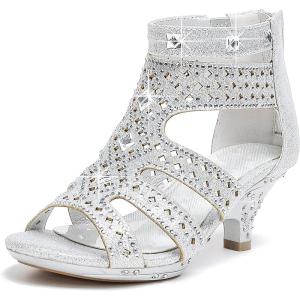 imageDufannie Toddler Little Big Kid High Heels Flower Girls Party Dress Shoes Glitter Pump SandalsSquaresilver