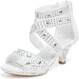 imageDufannie Toddler Little Big Kid High Heels Flower Girls Party Dress Shoes Glitter Pump SandalsWhite
