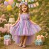 imageDufannie Girls Dress Shoes Low Heel Princess Flats Mary Jane Flower Wedding Party Glitter Shoes for Kids ToddlerGenerous Glitter Purple