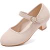 imageDufannie Girls Dress Shoes Low Heel Princess Flats Mary Jane Flower Wedding Party Glitter Shoes for Kids ToddlerClassic Nubuck Nude