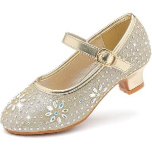 imageDufannie Girls Dress Shoes Low Heel Princess Flats Mary Jane Flower Wedding Party Glitter Shoes for Kids ToddlerClassic Rhinestone Cham