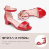 imageDufannie Girls Sandals Low Heels Dress Pump Ankle Strap Open Toe Flower Girl Wedding Party for Toddler Little Big KidPatent Red Single