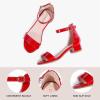 imageDufannie Girls Sandals Low Heels Dress Pump Ankle Strap Open Toe Flower Girl Wedding Party for Toddler Little Big KidPatent Red Single