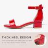 imageDufannie Girls Sandals Low Heels Dress Pump Ankle Strap Open Toe Flower Girl Wedding Party for Toddler Little Big KidPatent Red Single