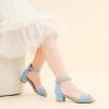 imageDufannie Girls Sandals Low Heels Dress Pump Ankle Strap Open Toe Flower Girl Wedding Party for Toddler Little Big KidSuede Blue Single