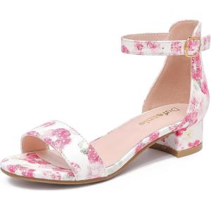 imageDufannie Girls Sandals Low Heels Dress Pump Ankle Strap Open Toe Flower Girl Wedding Party for Toddler Little Big KidFlower Single