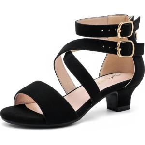 imageDufannie Toddler Little Big Kid High Heels Flower Girls Party Dress Shoes Glitter Pump SandalsCross Suded Black