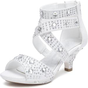 imageDufannie Toddler Little Big Kid High Heels Flower Girls Party Dress Shoes Glitter Pump SandalsWhite