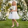 image:imageDufannie Girls High Heels Sandals Girls Dress Shoes Rhinestone Open Toe Ankle Strap Kids Pumps Sandals Flower Wedding Church Party Dance for Little Big KidWhite Pu