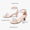 image:imageDufannie Girls High Heels Sandals Girls Dress Shoes Rhinestone Open Toe Ankle Strap Kids Pumps Sandals Flower Wedding Church Party Dance for Little Big KidNude Nubuck