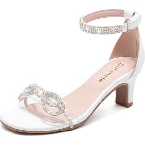 image:imageDufannie Girls High Heels Sandals Girls Dress Shoes Rhinestone Open Toe Ankle Strap Kids Pumps Sandals Flower Wedding Church Party Dance for Little Big KidWhite Pu