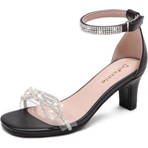 image:imageDufannie Girls High Heels Sandals Girls Dress Shoes Rhinestone Open Toe Ankle Strap Kids Pumps Sandals Flower Wedding Church Party Dance for Little Big KidBlack
