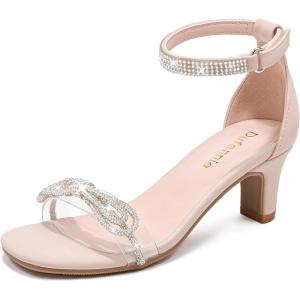 image:imageDufannie Girls High Heels Sandals Girls Dress Shoes Rhinestone Open Toe Ankle Strap Kids Pumps Sandals Flower Wedding Church Party Dance for Little Big KidNude Nubuck