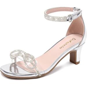 image:imageDufannie Girls High Heels Sandals Girls Dress Shoes Rhinestone Open Toe Ankle Strap Kids Pumps Sandals Flower Wedding Church Party Dance for Little Big KidSilver